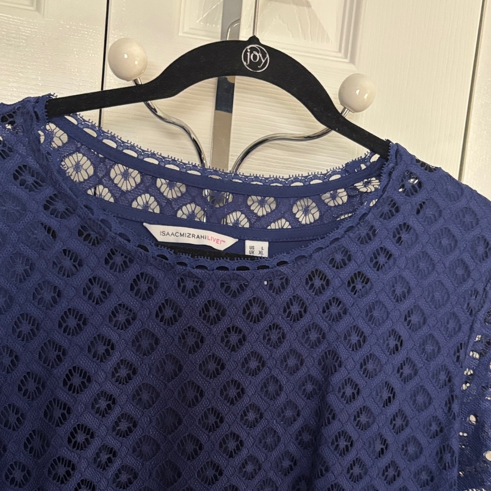 Isaac Mizrahi Live! Navy Crochet Knit Top